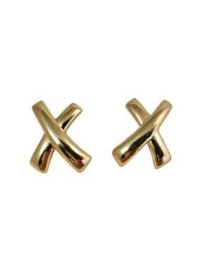 Vintage RARE Monet Brushed Gold Tone Elegant X Shaped Kiss Post/Stud Earrings